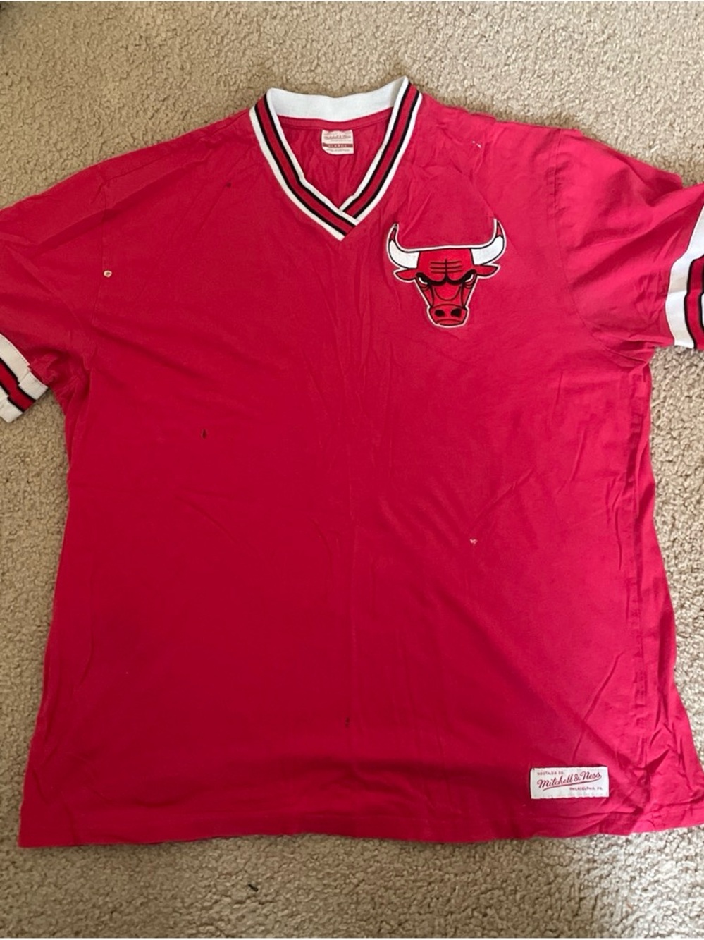 Mitchell & Ness Red Chicago Bulls V-Neck Jersey Shirt